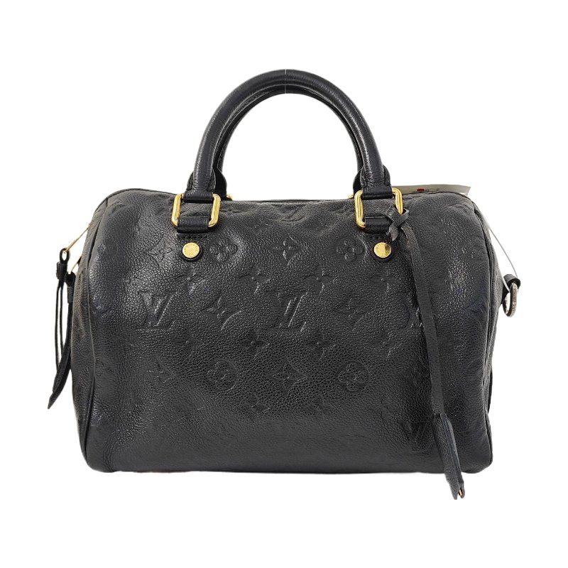 LOUIS VUITTON SPEEDY 25 黑色牛皮老花壓紋波士頓包手提包 金色五金-0