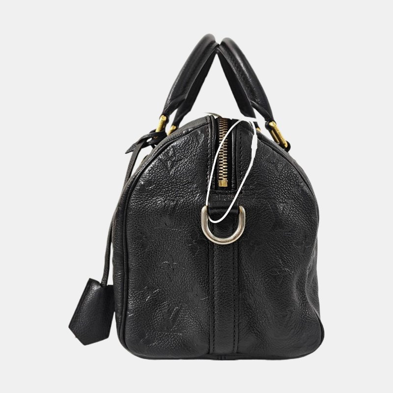 LOUIS VUITTON SPEEDY 25 黑色牛皮老花壓紋波士頓包手提包 金色五金-2