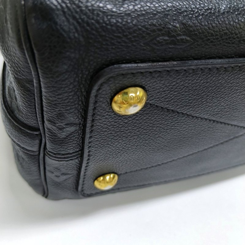 LOUIS VUITTON SPEEDY 25 黑色牛皮老花壓紋波士頓包手提包 金色五金-8