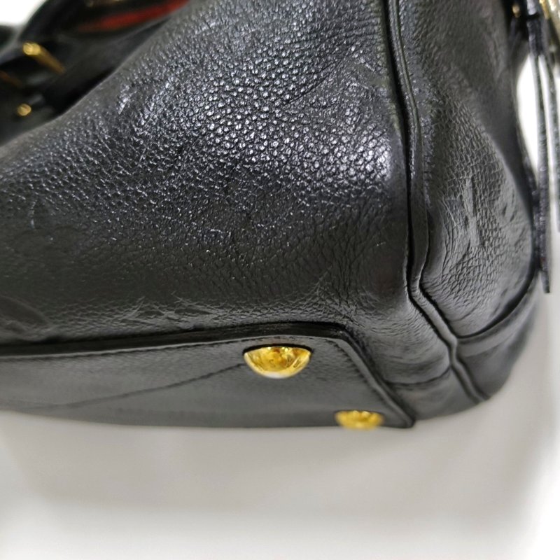 LOUIS VUITTON SPEEDY 25 黑色牛皮老花壓紋波士頓包手提包 金色五金-9
