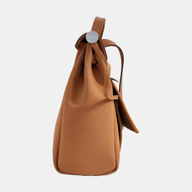 HERMÈS Herbag 31 芝麻棕帆布肩背包手提包 銀色五金 Z刻 子袋可拆卸肩帶-2