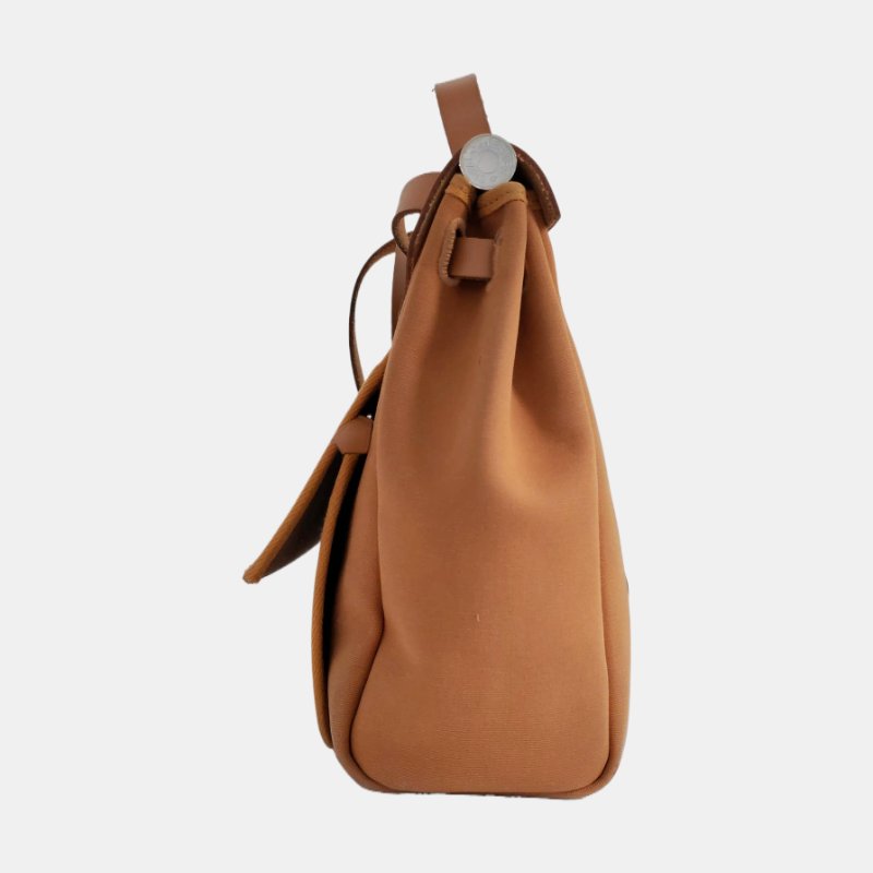 HERMÈS Herbag 31 芝麻棕帆布肩背包手提包 銀色五金 Z刻 子袋可拆卸肩帶-3