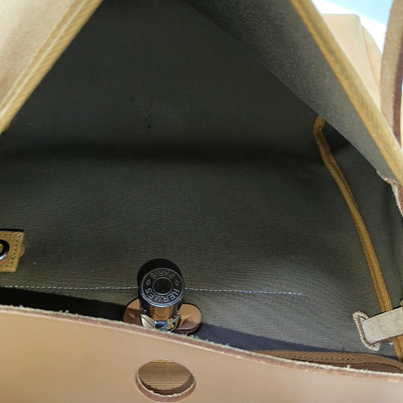 HERMÈS Herbag 31 芝麻棕帆布肩背包手提包 銀色五金 Z刻 子袋可拆卸肩帶-6