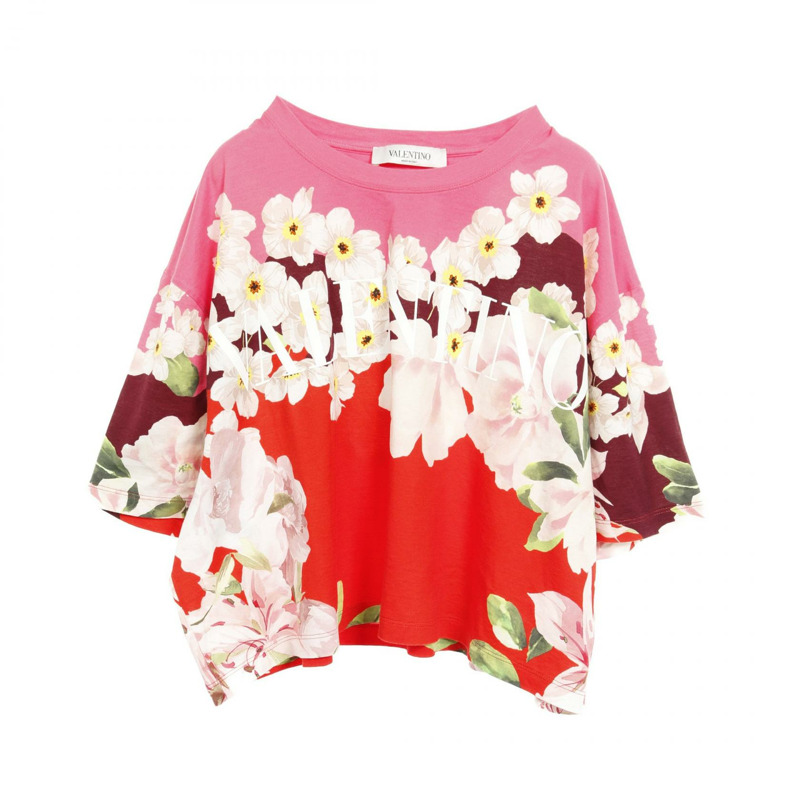 Valentino 棉質T卹上衣,粉紅多色花卉圖案,二手女款S碼-0