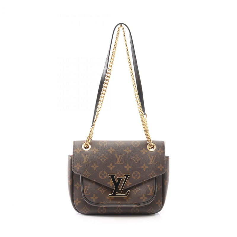 LOUIS VUITTON Passy 單肩包 M45592 Monogram 帆布皮革棕色黑色二手-0