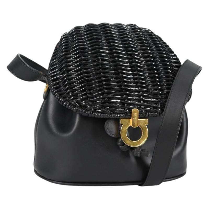 【日本直送】Salvatore Ferragamo Gancini 單肩包 藤條 黑金 正品 141501V-0