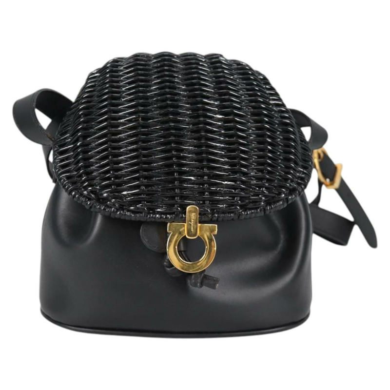 【日本直送】Salvatore Ferragamo Gancini 單肩包 藤條 黑金 正品 141501V-12