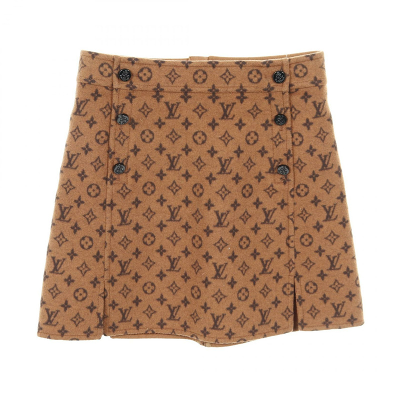 LOUIS VUITTON Monogram 半身裙 RW201W QS3 FISK01 羊毛 棕色 二手 女款 #34-0