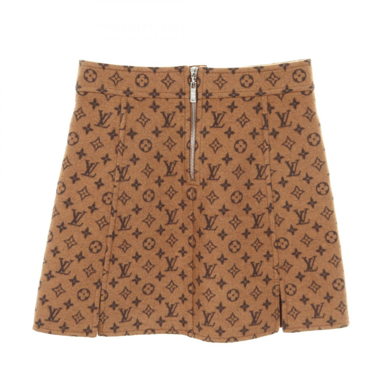 LOUIS VUITTON Monogram 半身裙 RW201W QS3 FISK01 羊毛 棕色 二手 女款 #34-1