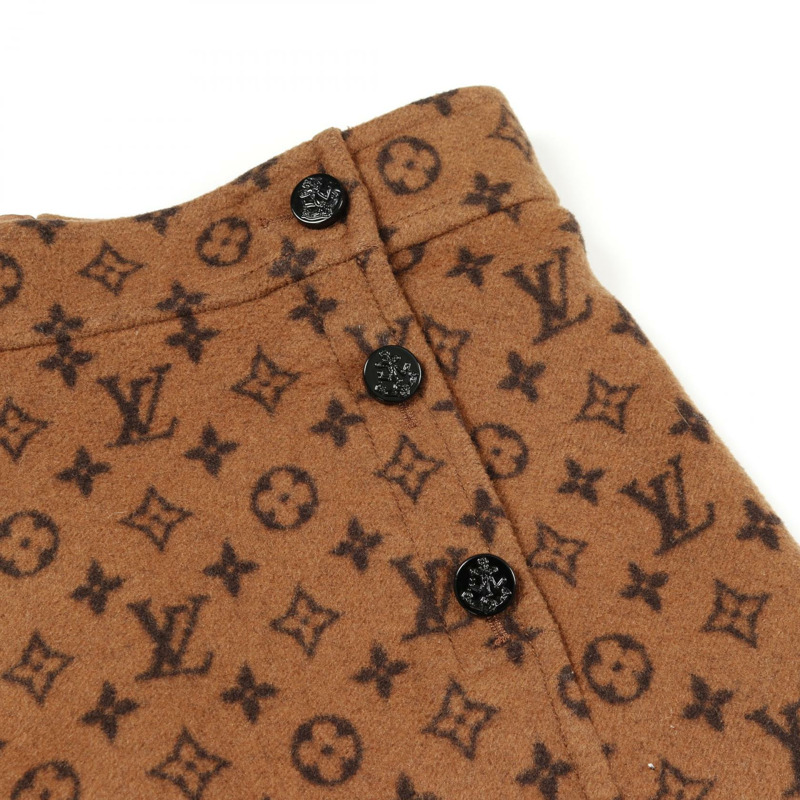 LOUIS VUITTON Monogram 半身裙 RW201W QS3 FISK01 羊毛 棕色 二手 女款 #34-5