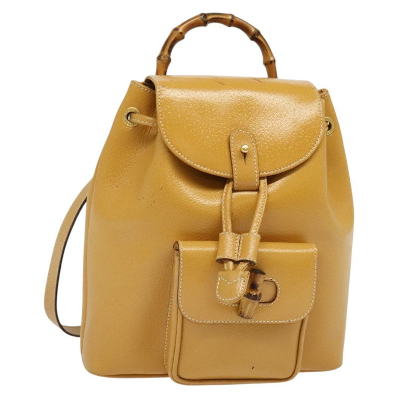 【日本直送】GUCCI 竹節雙肩包 皮革 米色 金色 003 2034 0030 正品 ep10604-0