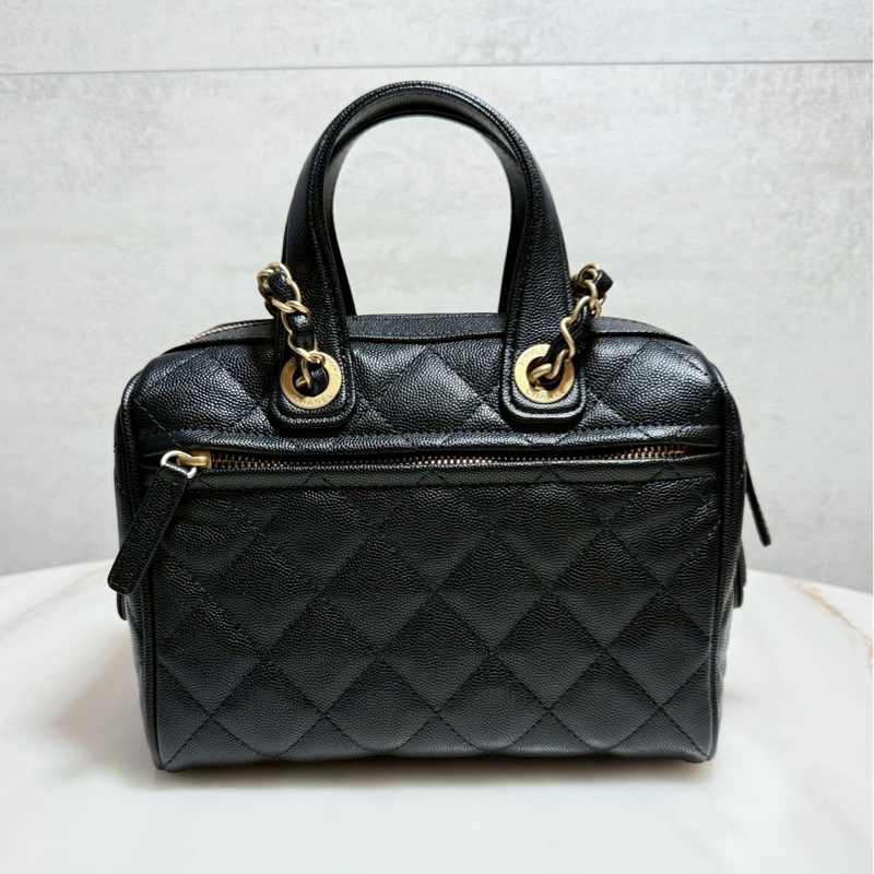 Chanel 25A保齡球包 黑金荔枝牛 晶片款 全新品-2