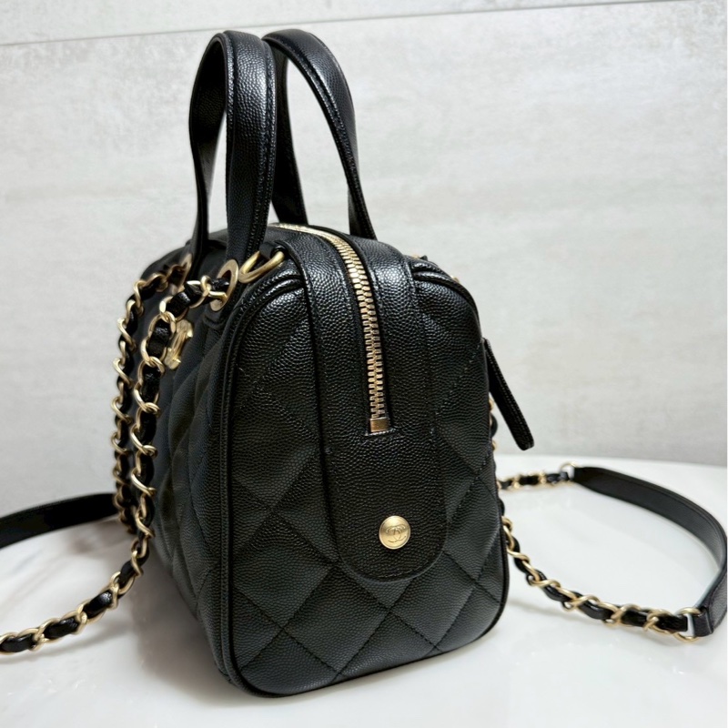 Chanel 25A保齡球包 黑金荔枝牛 晶片款 全新品-5