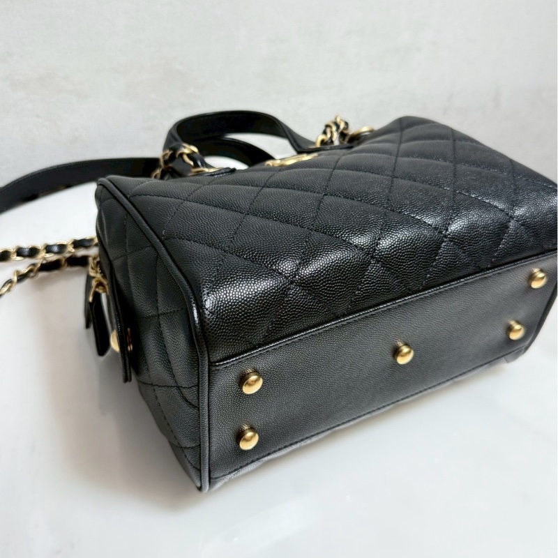 Chanel 25A保齡球包 黑金荔枝牛 晶片款 全新品-8