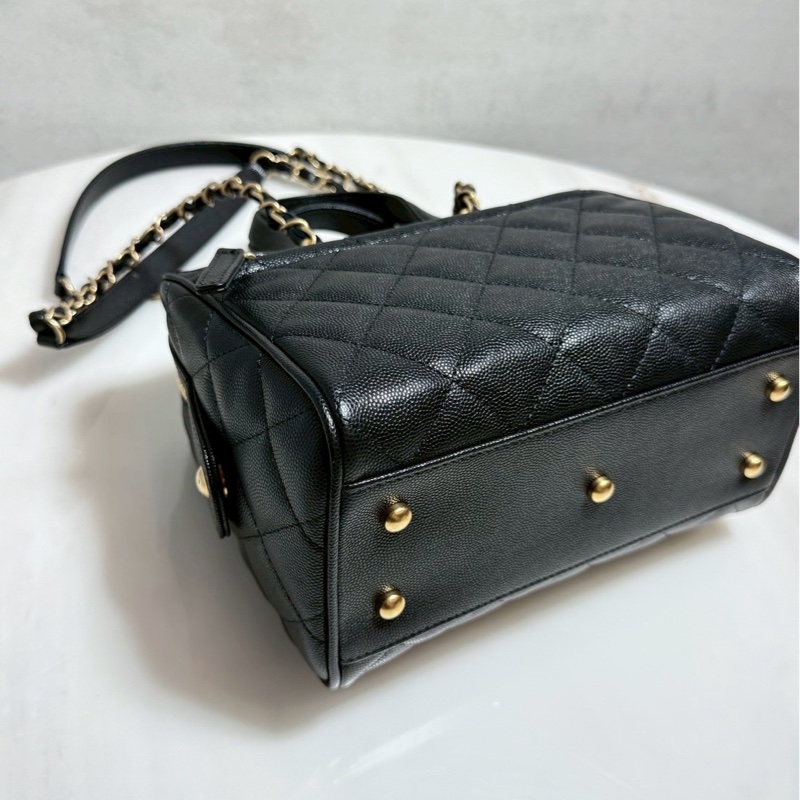Chanel 25A保齡球包 黑金荔枝牛 晶片款 全新品-10
