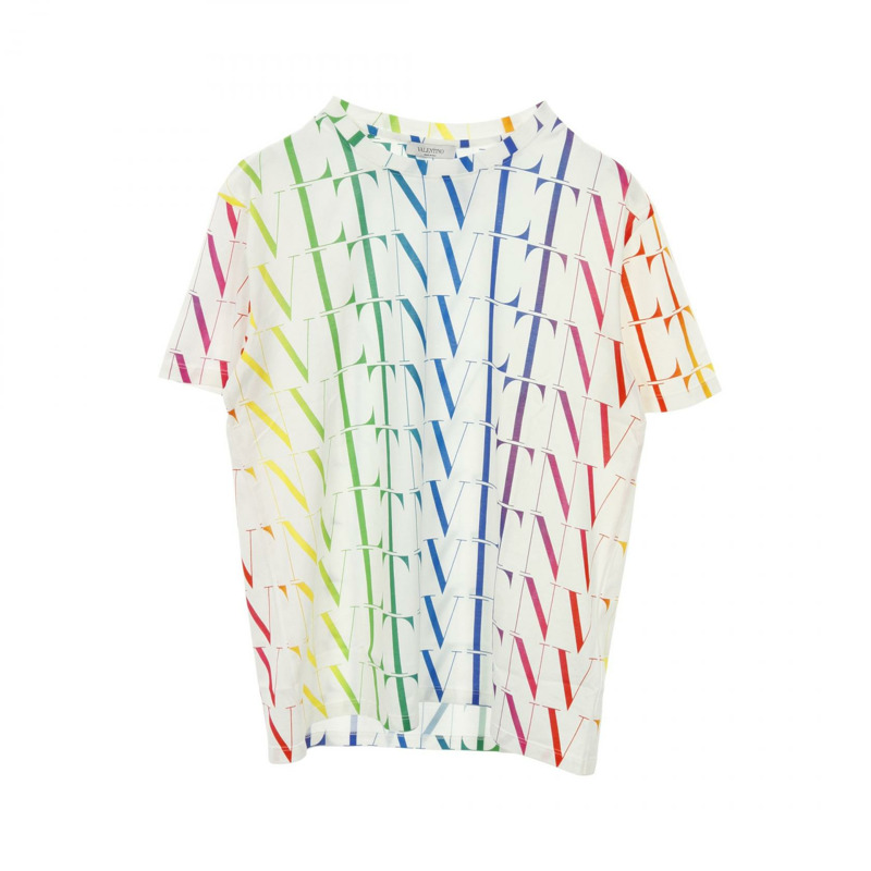 Valentino VLTN 彩虹漸層 logo T 卹 - 純棉 白色 多色 二手 男款-0
