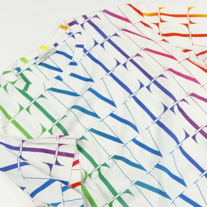 Valentino VLTN 彩虹漸層 logo T 卹 - 純棉 白色 多色 二手 男款-7