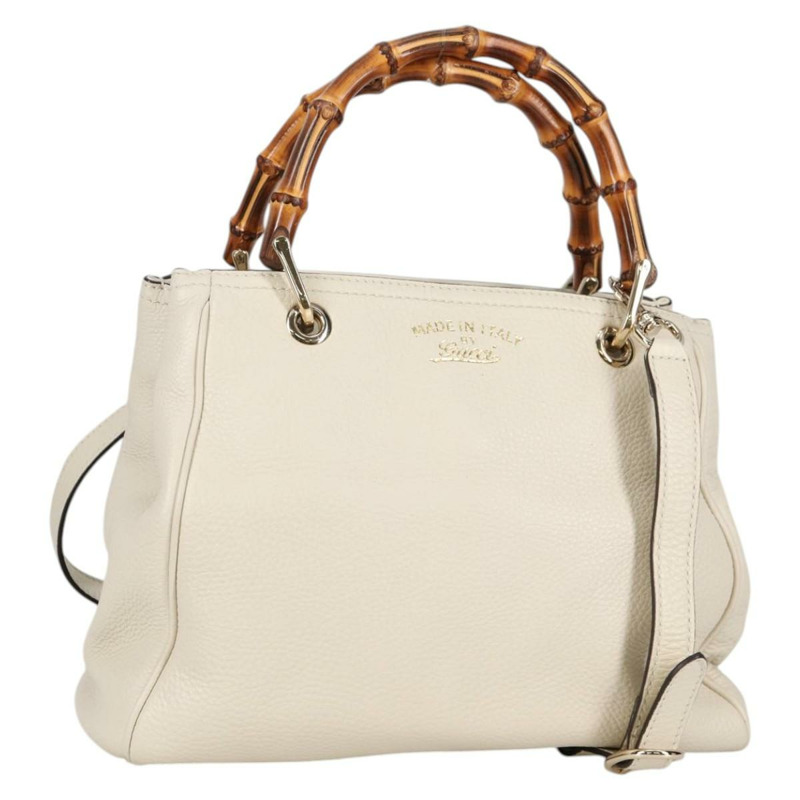 【日本直送】GUCCI 竹節手提包 皮革 2 向 白色 金色 336032 正品 135213V-0