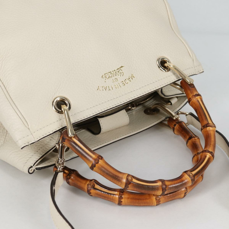 【日本直送】GUCCI 竹節手提包 皮革 2 向 白色 金色 336032 正品 135213V-5