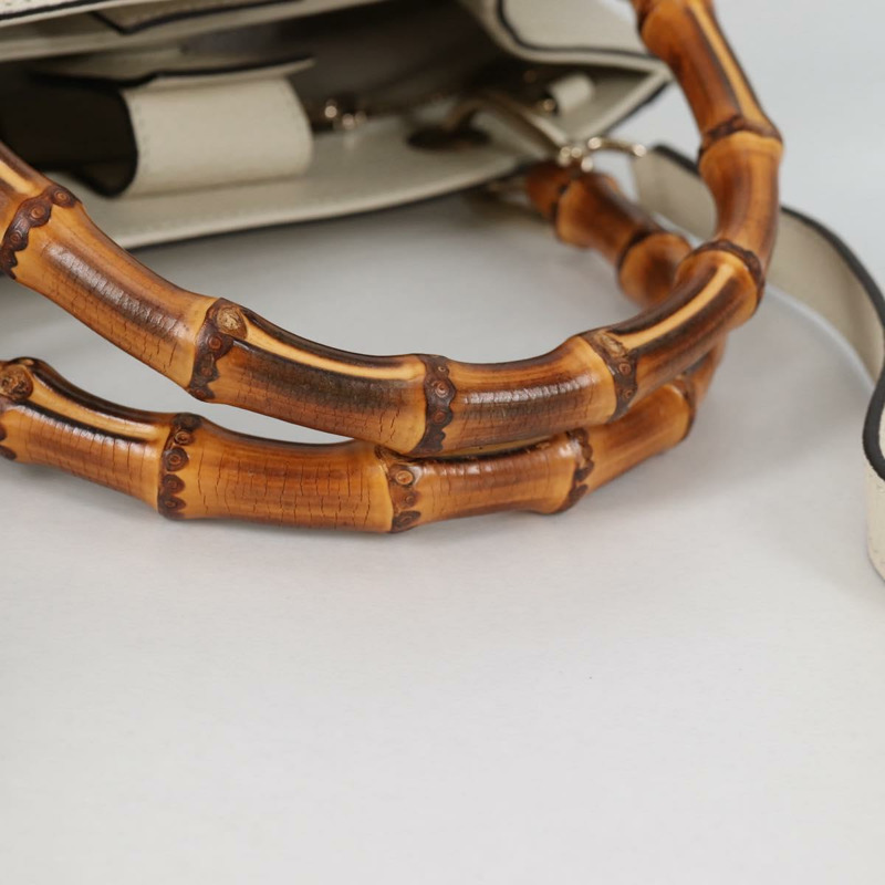 【日本直送】GUCCI 竹節手提包 皮革 2 向 白色 金色 336032 正品 135213V-6