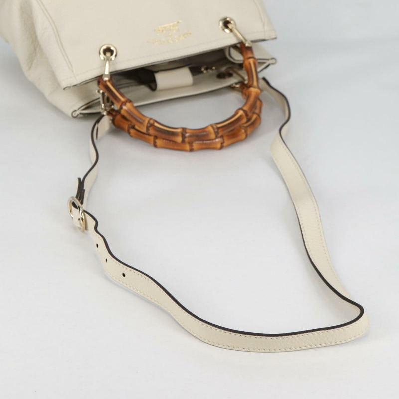 【日本直送】GUCCI 竹節手提包 皮革 2 向 白色 金色 336032 正品 135213V-7