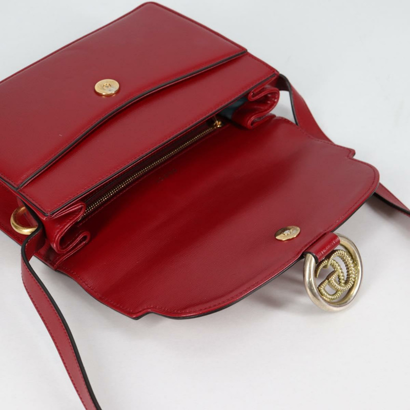 【日本直送】GUCCI GG Marmont 單肩包 皮革 紅色 金色 589474 正品 BA5558V-18