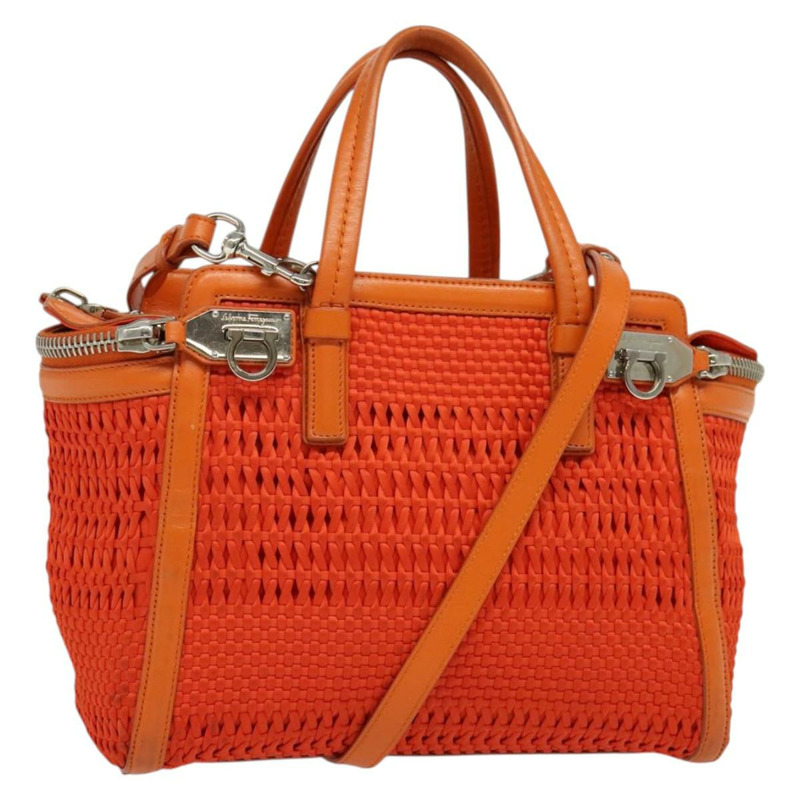 【日本直送】Salvatore Ferragamo Gancini 手袋 帆布 2 向 橙色 銀色 正品 142268-0
