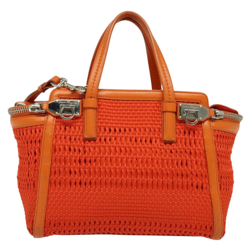 【日本直送】Salvatore Ferragamo Gancini 手袋 帆布 2 向 橙色 銀色 正品 142268-12