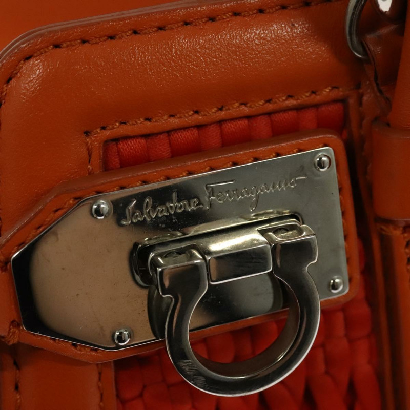 【日本直送】Salvatore Ferragamo Gancini 手袋 帆布 2 向 橙色 銀色 正品 142268-17