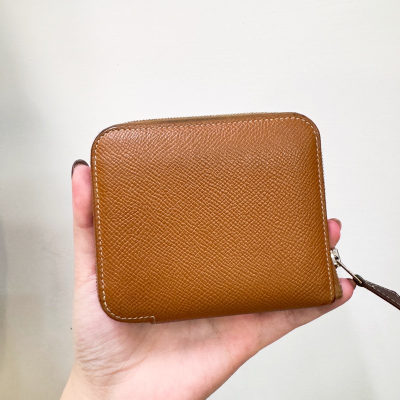 Hermes 37駝Epsom銀釦拉鍊絲巾短夾-1