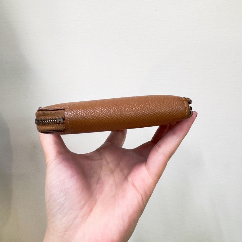 Hermes 37駝Epsom銀釦拉鍊絲巾短夾-2