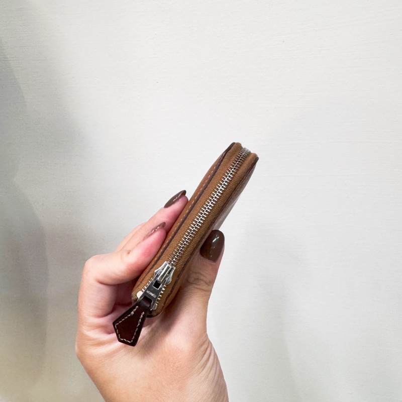 Hermes 37駝Epsom銀釦拉鍊絲巾短夾-5