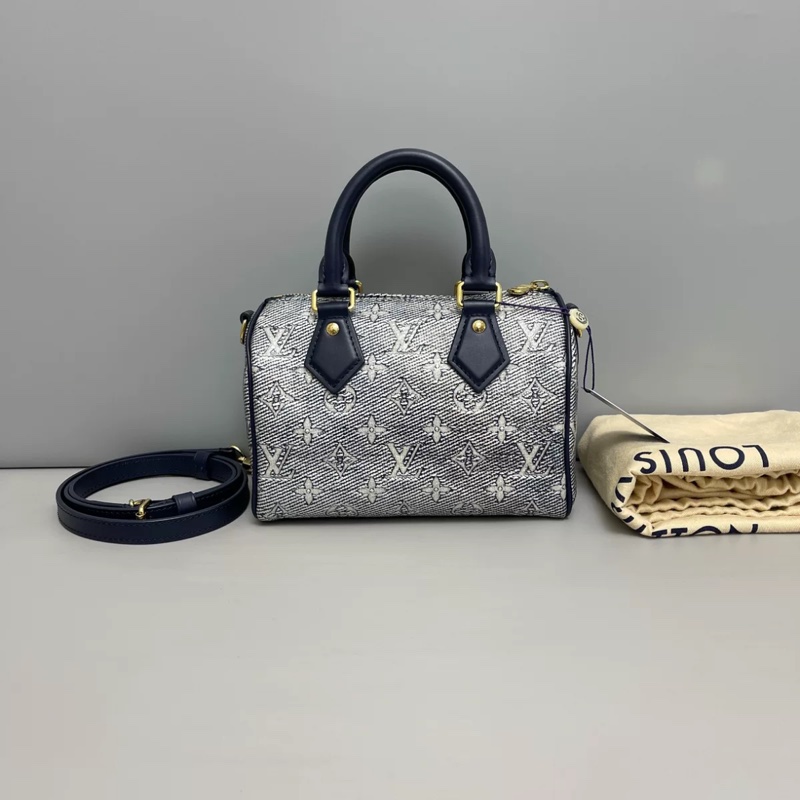 LV路易威登 Speedy20老花炫彩牛仔枕頭包 芯片款-0