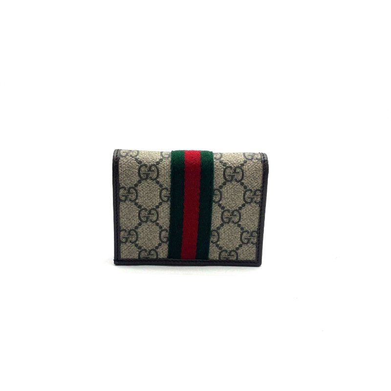 展示品出清 Gucci 經典老花Ophidia GG綠紅綠條對開短夾-1