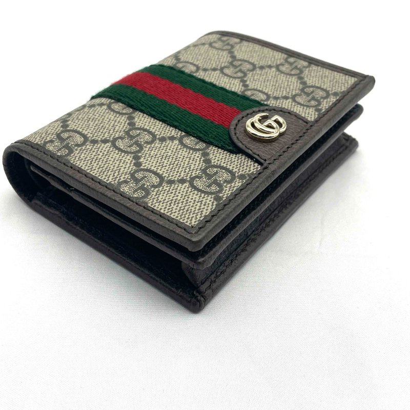展示品出清 Gucci 經典老花Ophidia GG綠紅綠條對開短夾-2