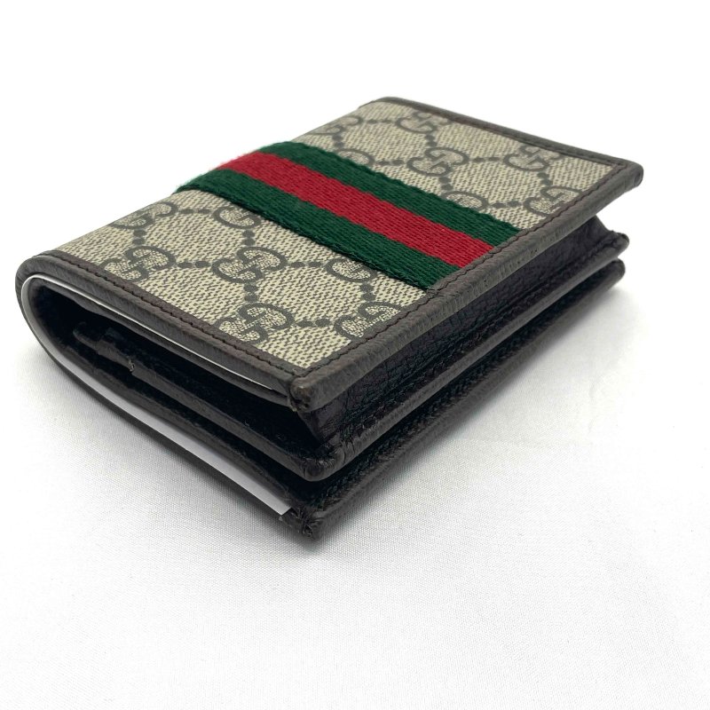 展示品出清 Gucci 經典老花Ophidia GG綠紅綠條對開短夾-4