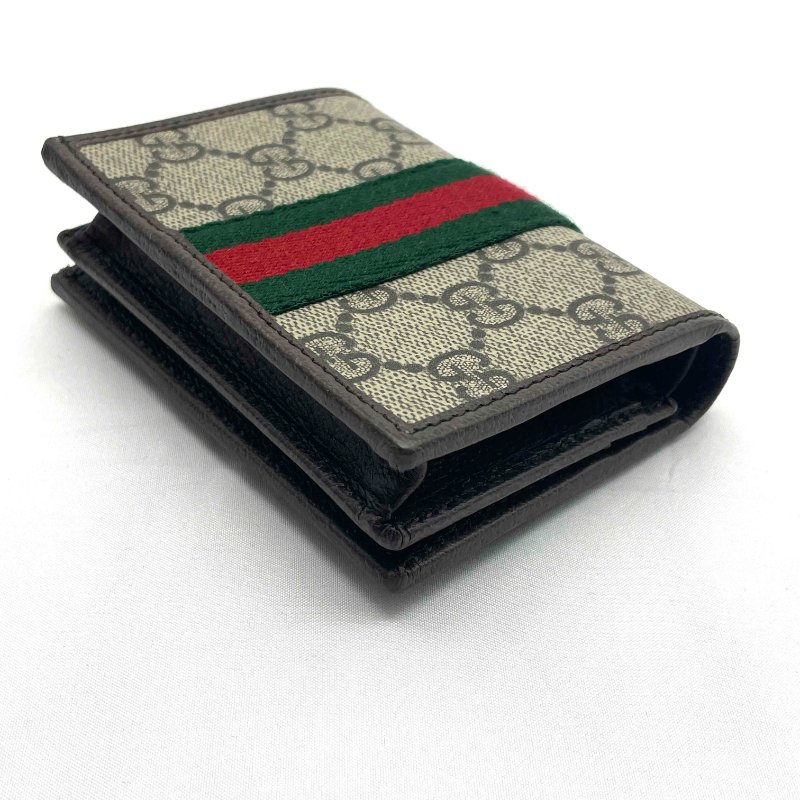 展示品出清 Gucci 經典老花Ophidia GG綠紅綠條對開短夾-5
