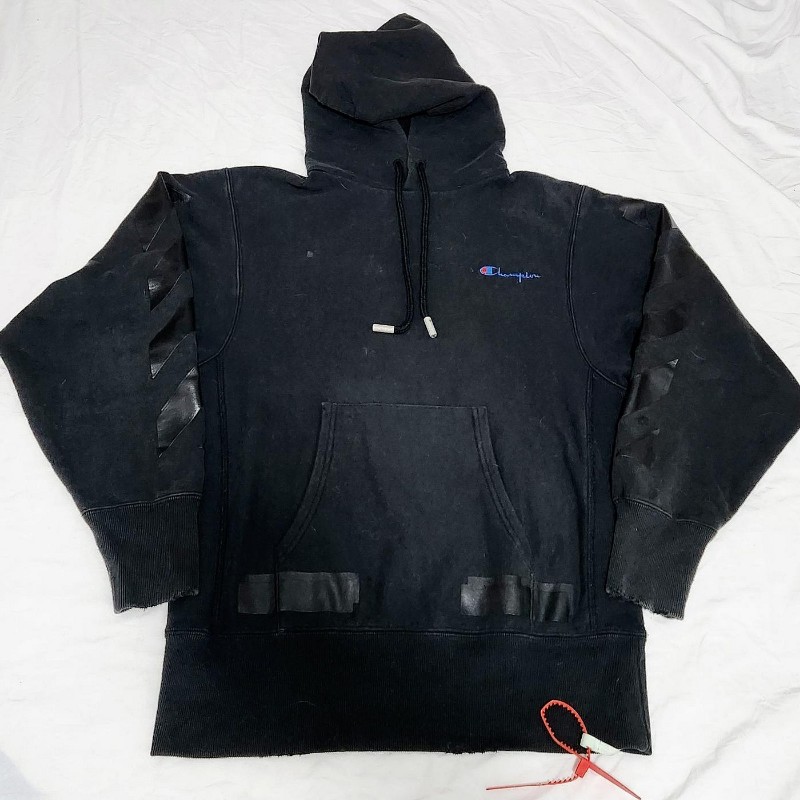 Off-White x Champion聯名款 做舊破壞帽T-0