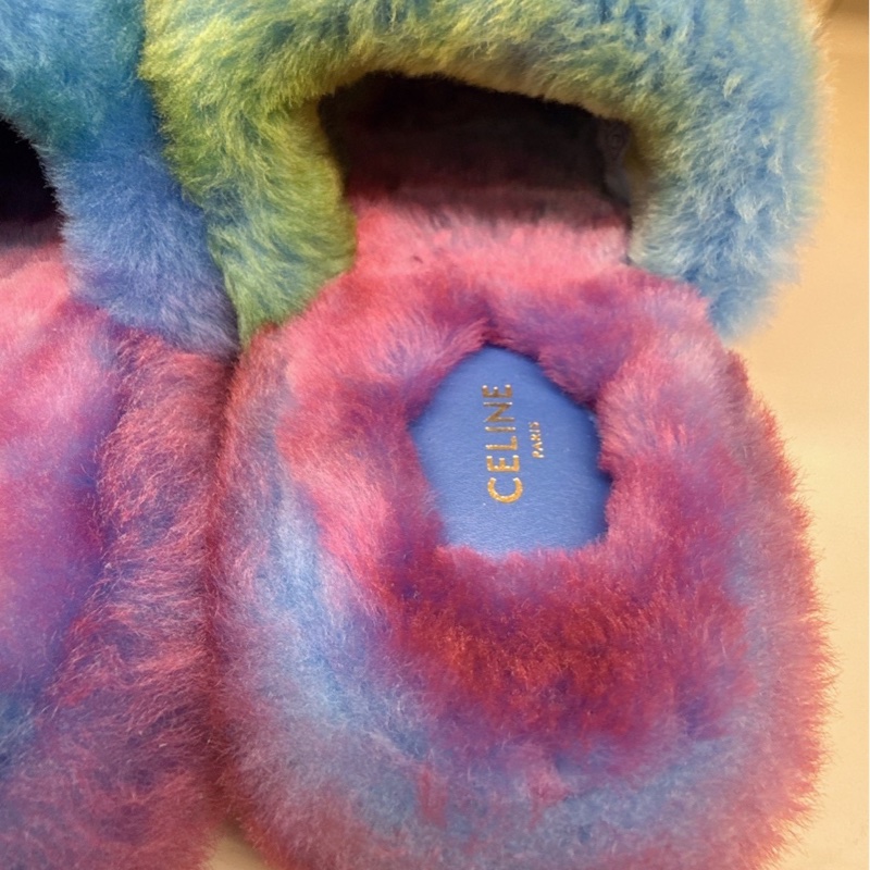 CELINE 彩虹毛毛拖鞋 39號 全新品-3
