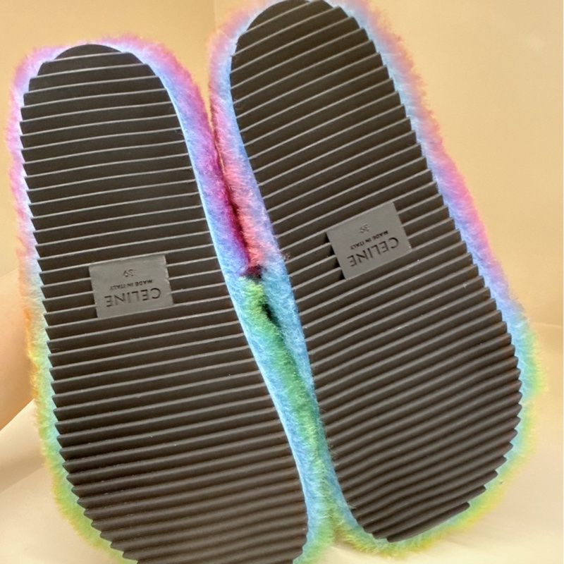 CELINE 彩虹毛毛拖鞋 39號 全新品-6