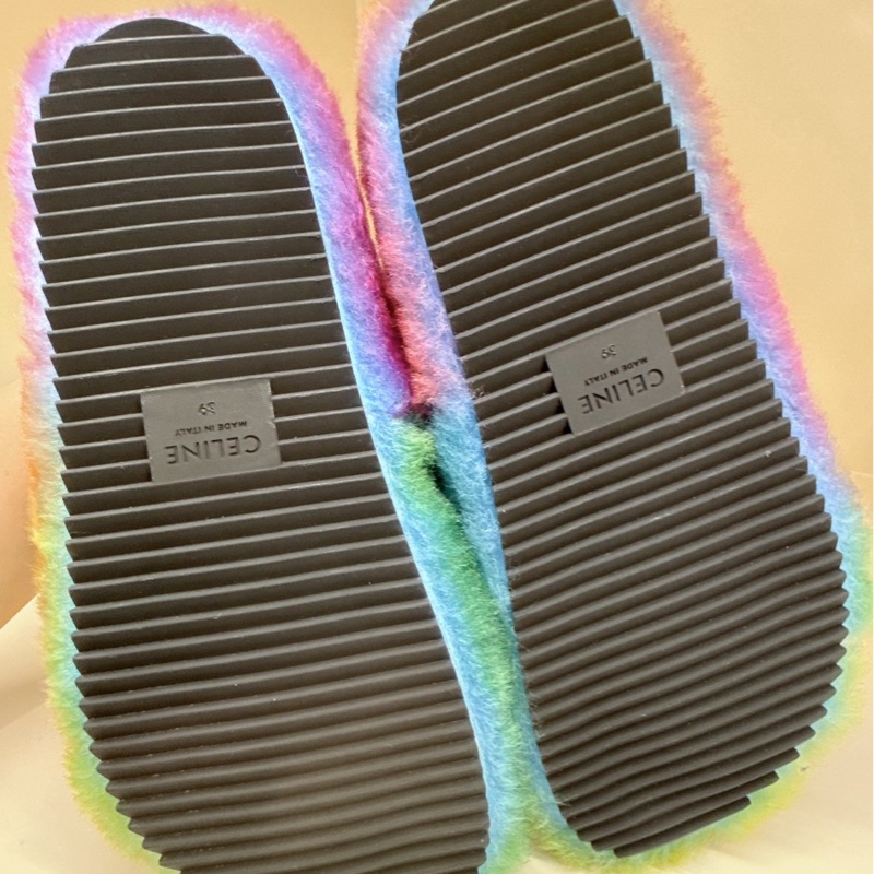 CELINE 彩虹毛毛拖鞋 39號 全新品-7