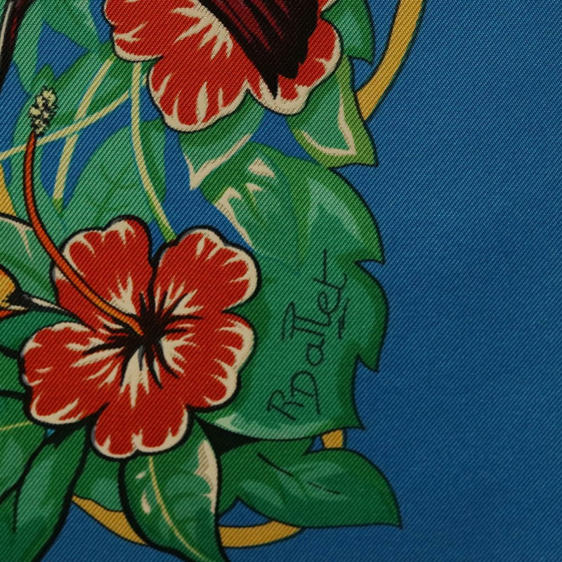 【日本直送】愛馬仕 Carre 90 絲巾「叢林之戀」藍色真絲款 Auth yk19443-12