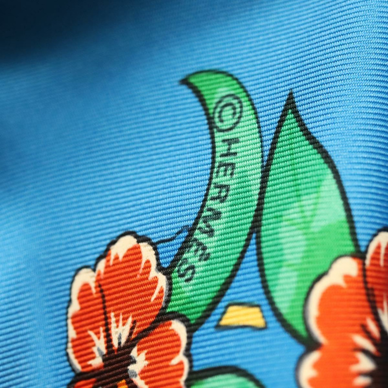 【日本直送】愛馬仕 Carre 90 絲巾「叢林之戀」藍色真絲款 Auth yk19443-13