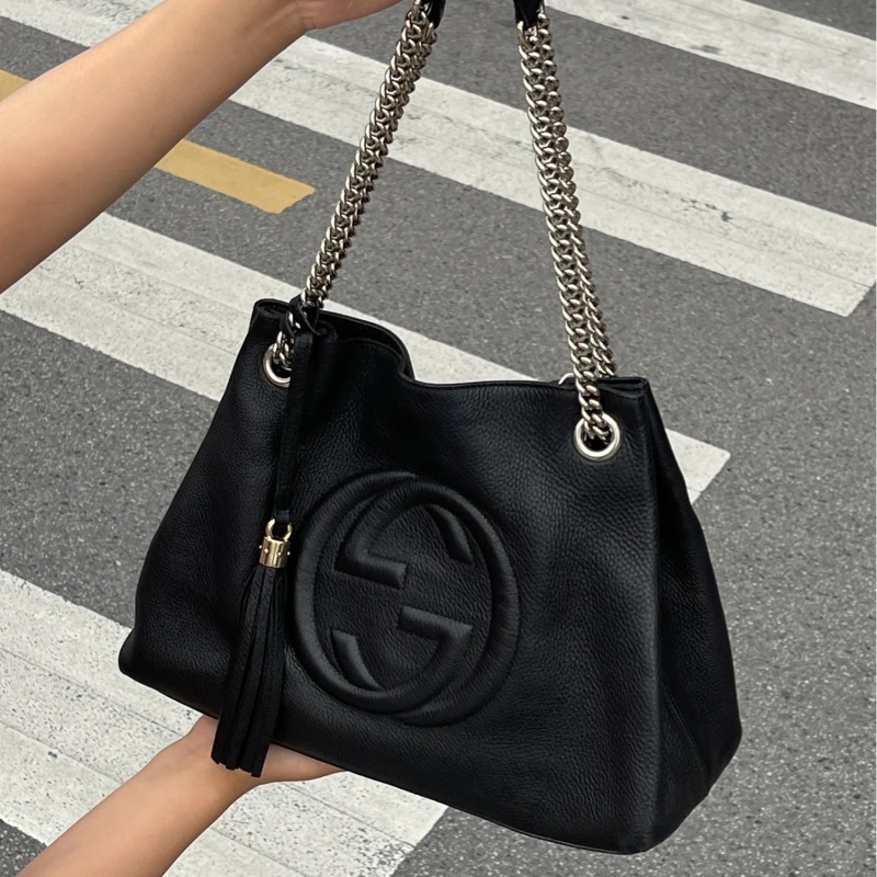 🉑肩背/斜挎 #全網最低 #🈶購證 Gucci SoHo流蘇托特包-4