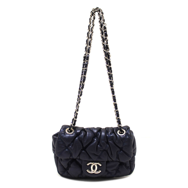 Chanel Navy Blue Iridescent Lambskin Small Quilt Bubble Flap Crossbody Bag-1
