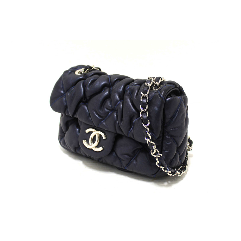 Chanel Navy Blue Iridescent Lambskin Small Quilt Bubble Flap Crossbody Bag-2