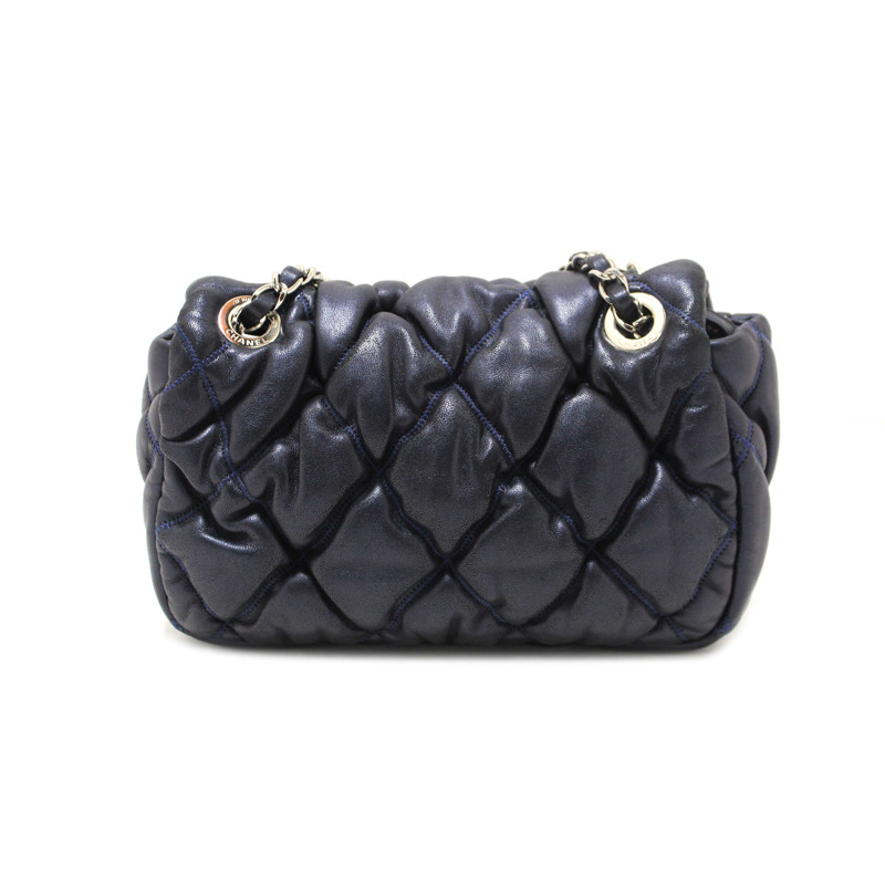 Chanel Navy Blue Iridescent Lambskin Small Quilt Bubble Flap Crossbody Bag-3