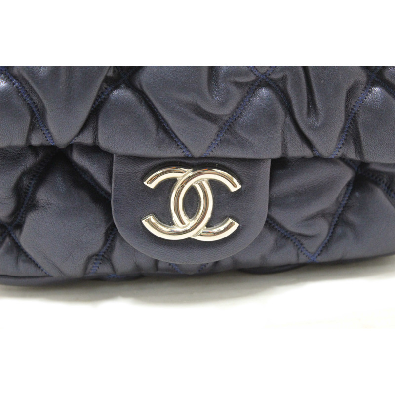 Chanel Navy Blue Iridescent Lambskin Small Quilt Bubble Flap Crossbody Bag-6