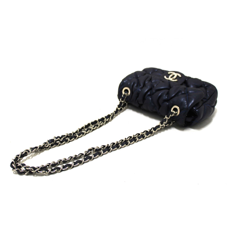 Chanel Navy Blue Iridescent Lambskin Small Quilt Bubble Flap Crossbody Bag-7