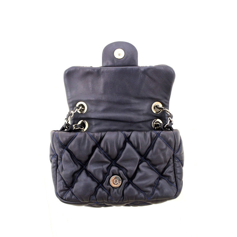 Chanel Navy Blue Iridescent Lambskin Small Quilt Bubble Flap Crossbody Bag-9